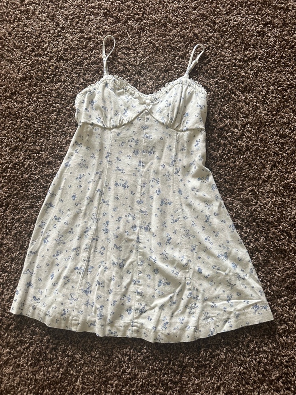 Trixxi White Cream Slip Dress with Blue Floral Print